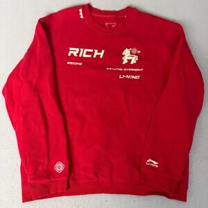Li-Ning Rich Become Wealthy Overnight Red Crewneck Sweatshirt Mens XL